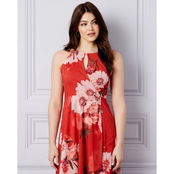 Women Le Chateau Floral Print Knit Halter Neck Papaya / Blush Dress Size… - Picture 3 of 7